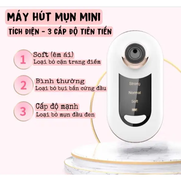 Máy Hút Mụn Cầm Tay Mini Tích Điện, 3 Cấp Độ Hút Mụn Đầu Đen Mụn Cám Sợi Bã Nhờn Skincare 3