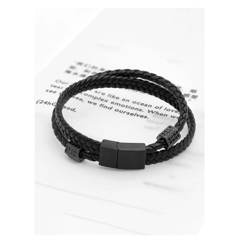 Vòng tay nam lắc tay da unisex thời trang Kuu Clothes màu đen basic da cao cấp phong cách trẻ trung - Vòng tay da HK