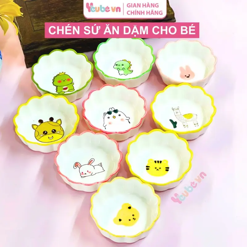 Bát ăn dặm cho bé gốm sứ kiểu Nhật chén nước chấm họa tiết 80ml 170ml YEUBEVN 0