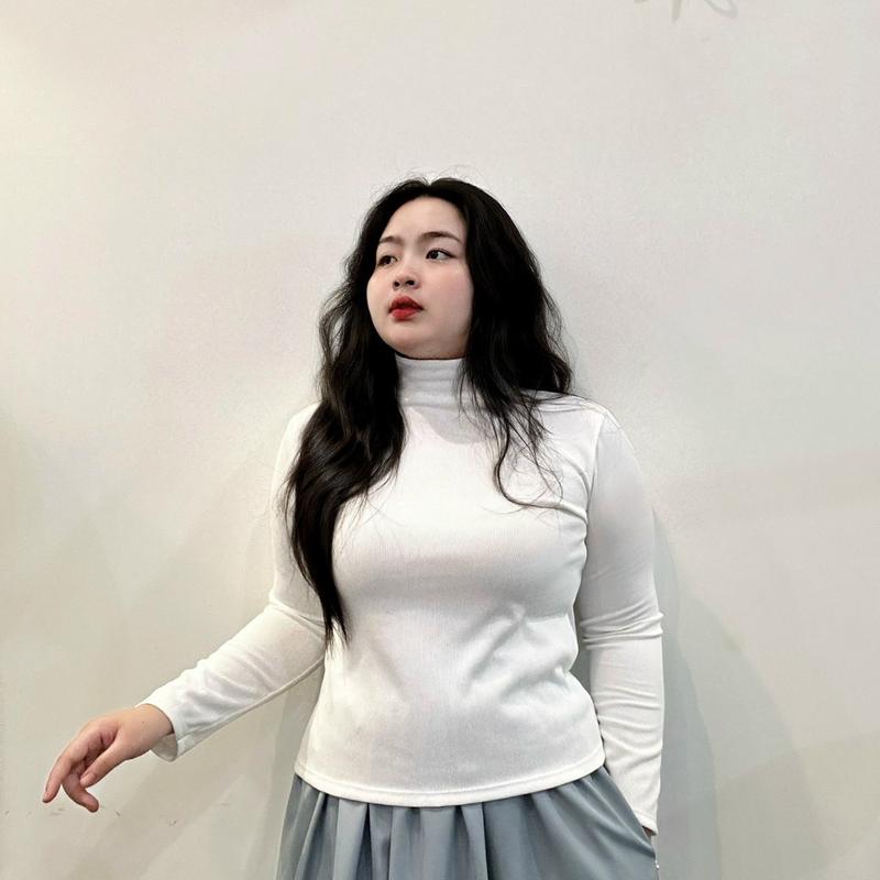 Áo thun cổ lọ bigsize nữ tay dài dáng vừa chất vải gân nỉ dày dặn phù hợp mùa thu đông dành cho nàng chuppy 58-95kg G216