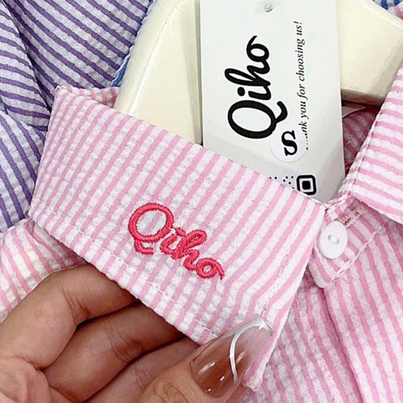 [A19] Áo sơ mi nữ Qiho kẻ sọc SM cộc tay Women Top | BigBuy360 - bigbuy360.vn