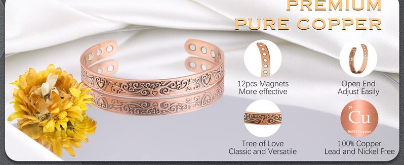 Product Introduction of Jeracol 12X Ultra Strength Copper Bracelets,99.99% Solid Pure Copper Magnetic Bracelet Brazaletes Jewelry with Gift Box(Tree of Life),For Spring Sale tarnish resistant jewellery 1