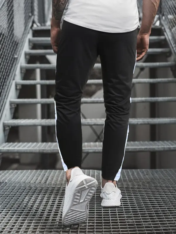 Men's Regular Fit Colorblock Patchwork Drawstring Waist Sweatpants, Casual Pocket Side Stripe Skinny Pants For Daily Wear, Knitting Bottoms For All Seasons 4