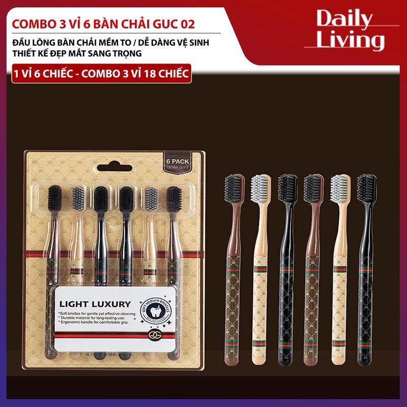COMBO 3 Vỉ 6 Chiếc Bàn Chải Đánh Răng Lông Mềm GUC-02 Vỉ Bàn Chải Đánh Răng Nội Địa Trung Bảo Vệ Răng Miệng Thiết Kế Sang Trọng 3 Vỉ 18 Chiếc