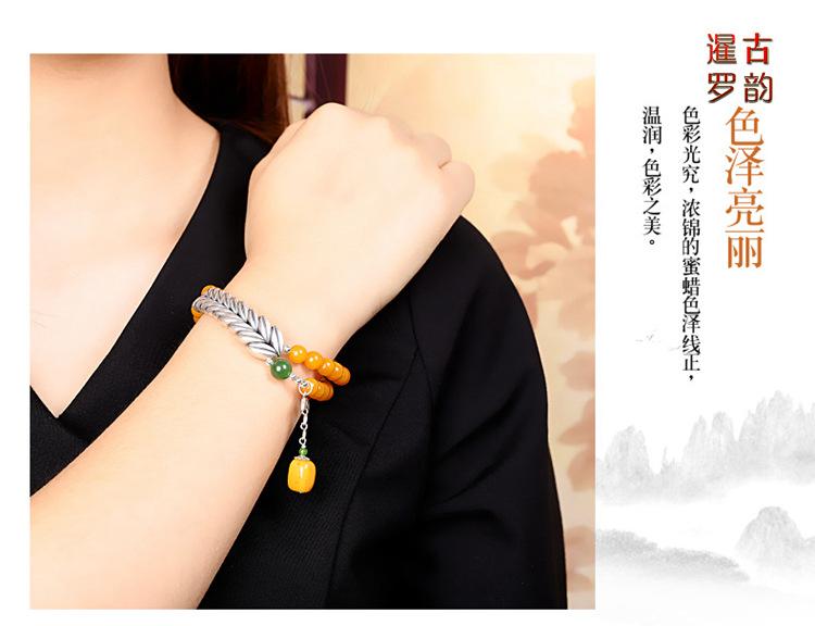 Product Introduction of S925 Sterling Silver Bracelet Natural Resin Amber Jade Bracelet Fashionable Women's Bracelet 9