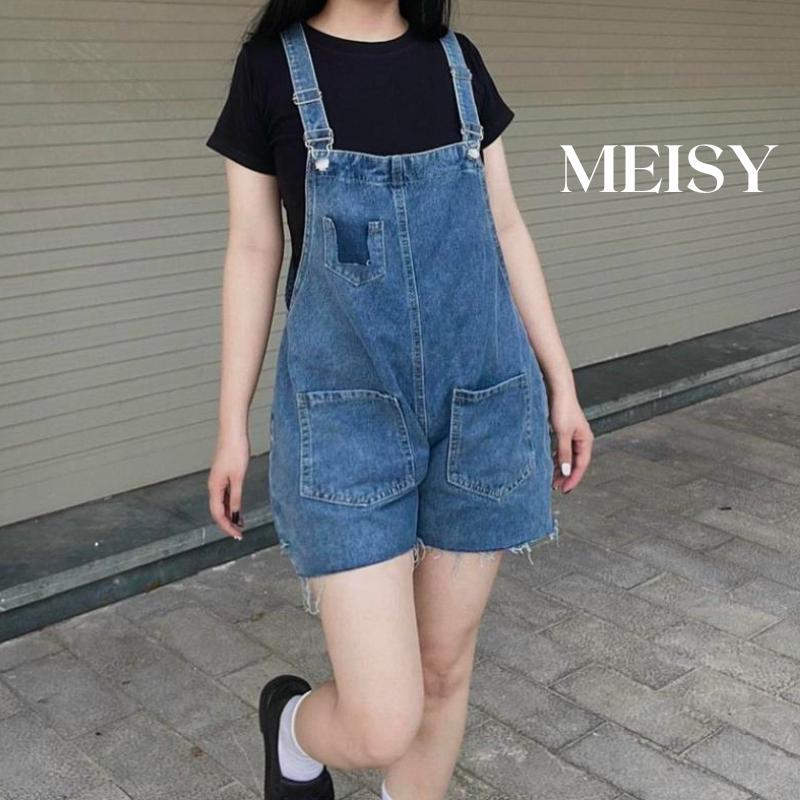 Quần Yếm 2 Dây Sooc Bò Rách Jeans Meisy Nữ