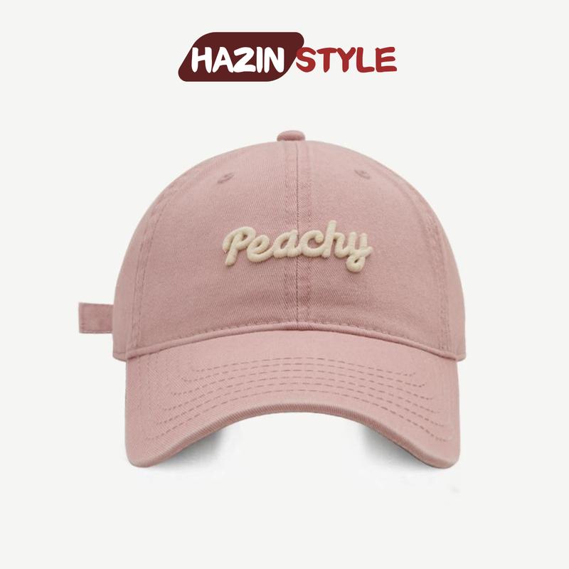 Mũ lưỡi trai HAZIN thêu chữ Peachy form cứng, nón lưỡi trai thời trang nhiều màu dành cho nam nữ đi học đi chơi