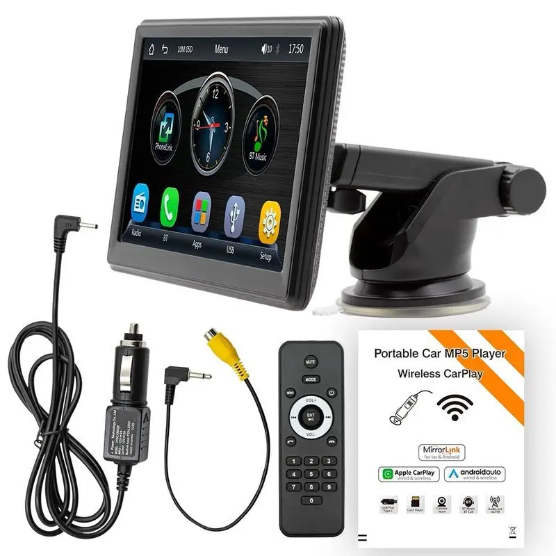 Layar Sentuh 10.26/7 inci Nirkabel Apple Carplay Stereo Mobil Portabel Android Otomatis, Navigasi Putar Mobil dengan Kontrol Suara, Panggilan/Musik Bebas Genggam Bluetooth, Pemancar AUX/FM, Penerima Radio Mobil Sepeda Motor 1
