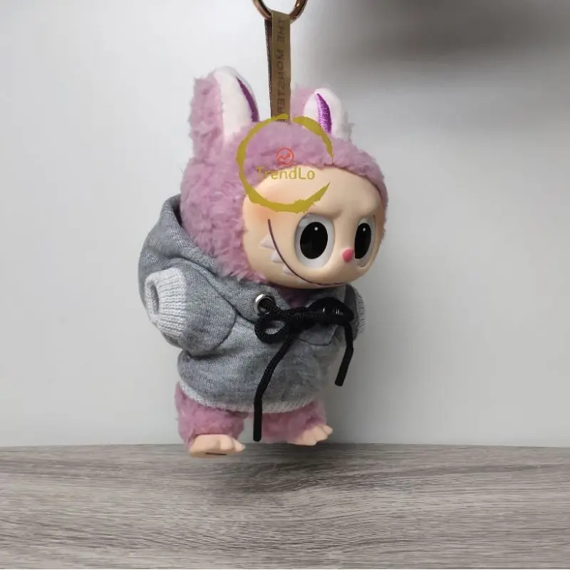 Aksesoris Pakaian Boneka Labubu Hitam Putih Abu-abu - Hoodie + Sweater + Celana Ukuran 8cm 4