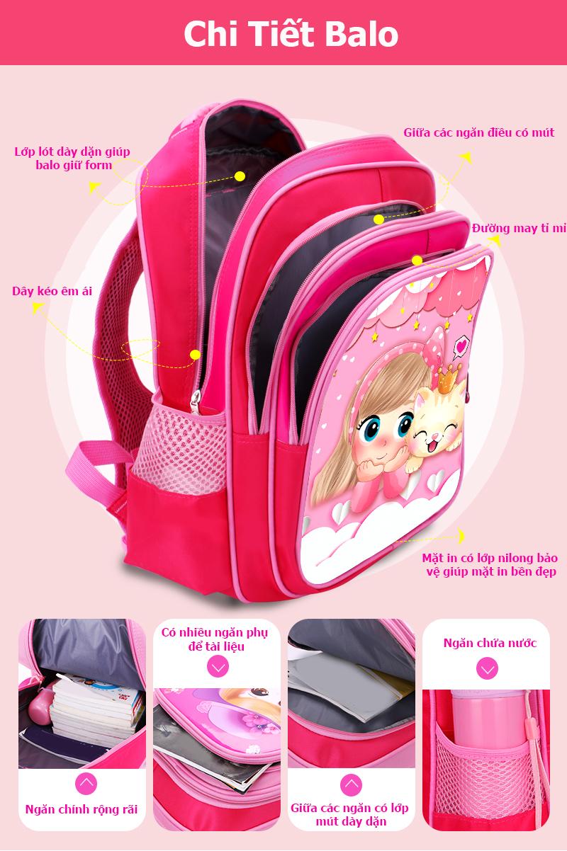 Product Introduction of Balo Cặp Cho Bé Gái Cấp 1 Màu Hồng 3 Ngăn Hình Chibi Dễ Thương 3
