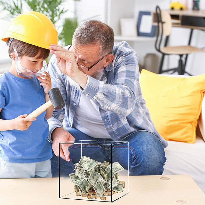 Product Introduction of [HHH]1Pc 12CM Transparent Acrylic Children's Piggy Bank Is Not Advisable Square Large Capacity Money Saving Box Coin  Box 20