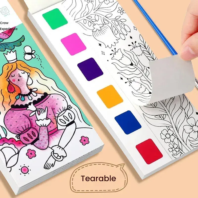 Watercolor coloring book comes with a pigment coloring book, removable sticky notes, watercolor paper, and creative inspiration toys for children aged 3-8
