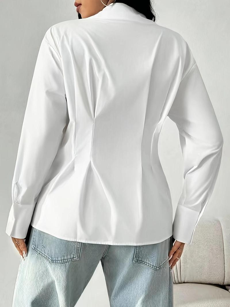 Product Introduction of Women's Plain Shirt, Elegant Casual Button Blouse Top for Daily Wear, Ladies Clothes for All Seasons 2