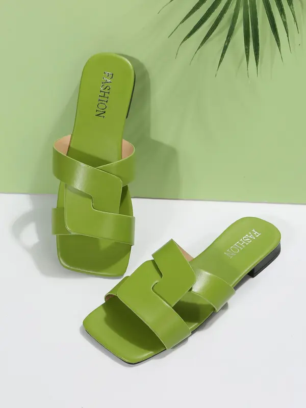 Women's Fashionable Solid Color Flat Sandals, New Trend Braided Design Slide Sandals, Square Toe Slippers, Casual Comfortable Shoes for Summer 3