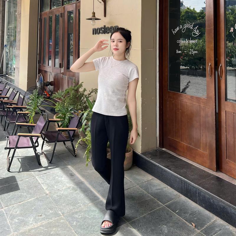[M007]QUẦN ỐNG LOE NỮ CẠP CAO 2 CÚC HACK DÁNG VẢI TUYẾT MƯA ĐẸP FORM EO NHỎ Women Voi Pants Ong 4