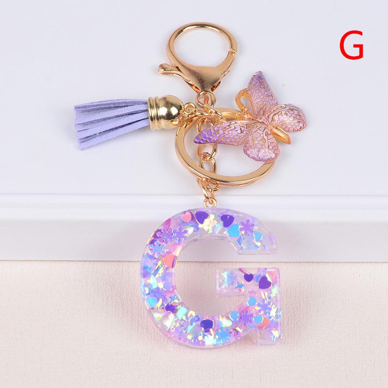 Product Introduction of A-Z Dreamy Sequin Letters Keychain For Women Tassel Butterfly Pendant Keyring  Bags  Car Key Chain 24