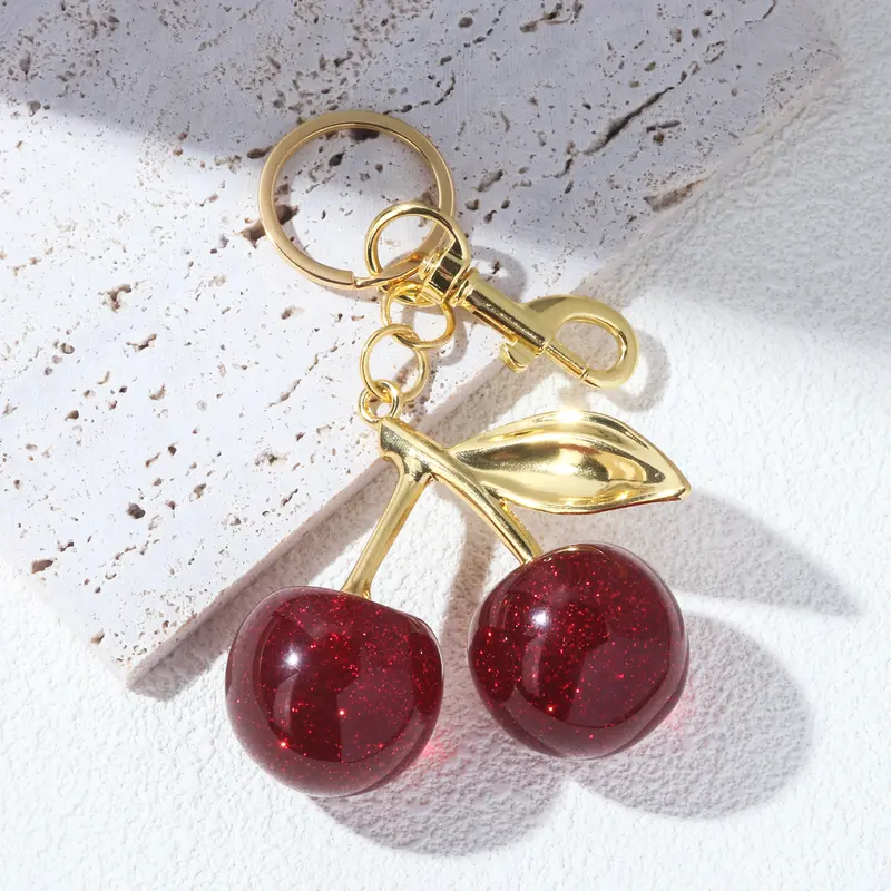 Móc Chìa Khóa Quyến Rũ Túi Anh Đào, Thiết Kế Trái Cherry Đỏ Tinh Tế Dành Cho Phụ Nữ Và Trẻ Em Gái, Mặt Dây Chuyền Túi Xách, Phụ Kiện, Quà Tặng, Móc Chìa Khóa Xe Hơi Tinh Tế, 1 Cái 6