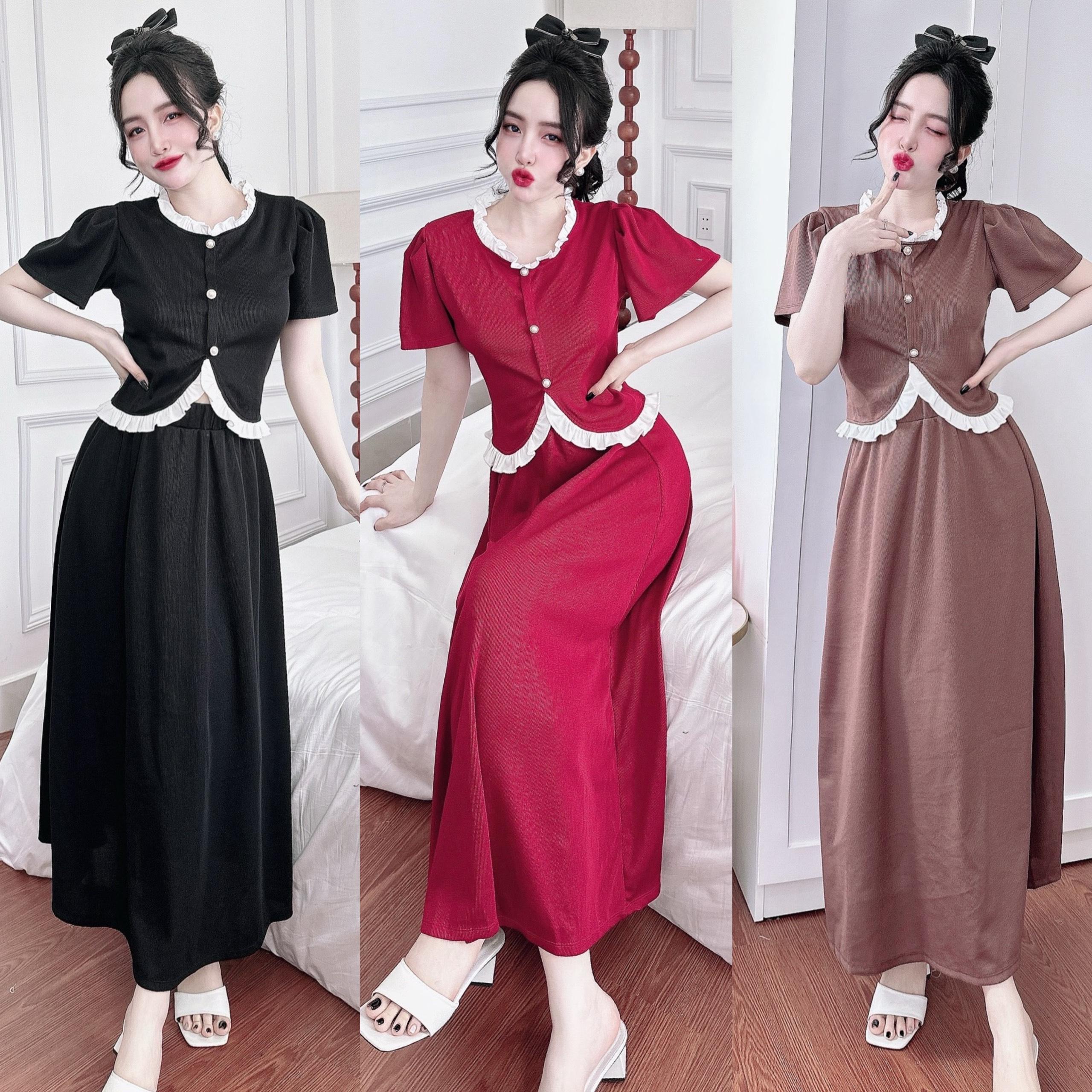 Set Váy Áo Bigsize Dáng Dài Tay Ngắn Vải Nỉ Tăm 45-90kg Có Bigsize Nữ Top Women Đen - B.1312
