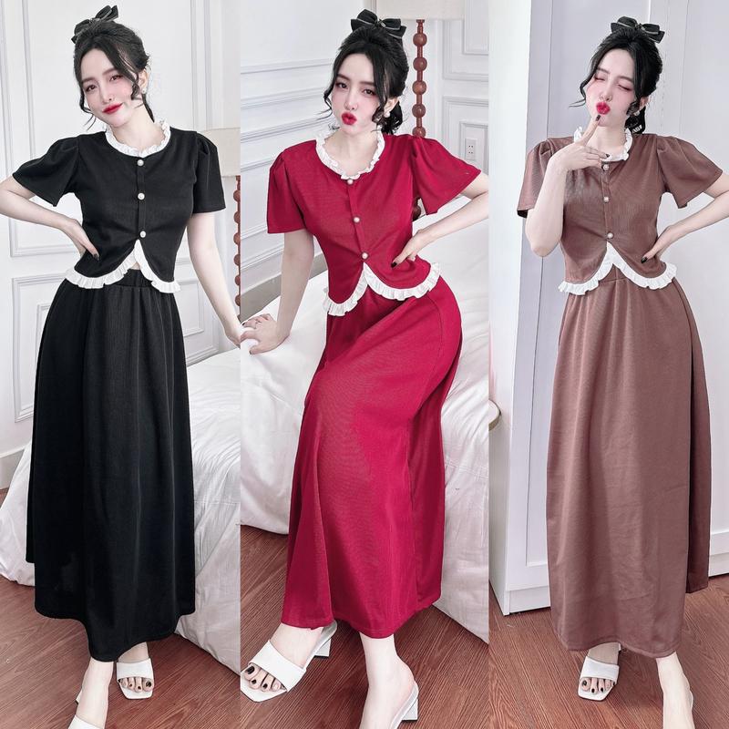 Set Váy Áo Bigsize Dáng Dài Tay Ngắn Vải Nỉ Tăm 45-90kg Có Bigsize Nữ Top Women Đen - B.1312