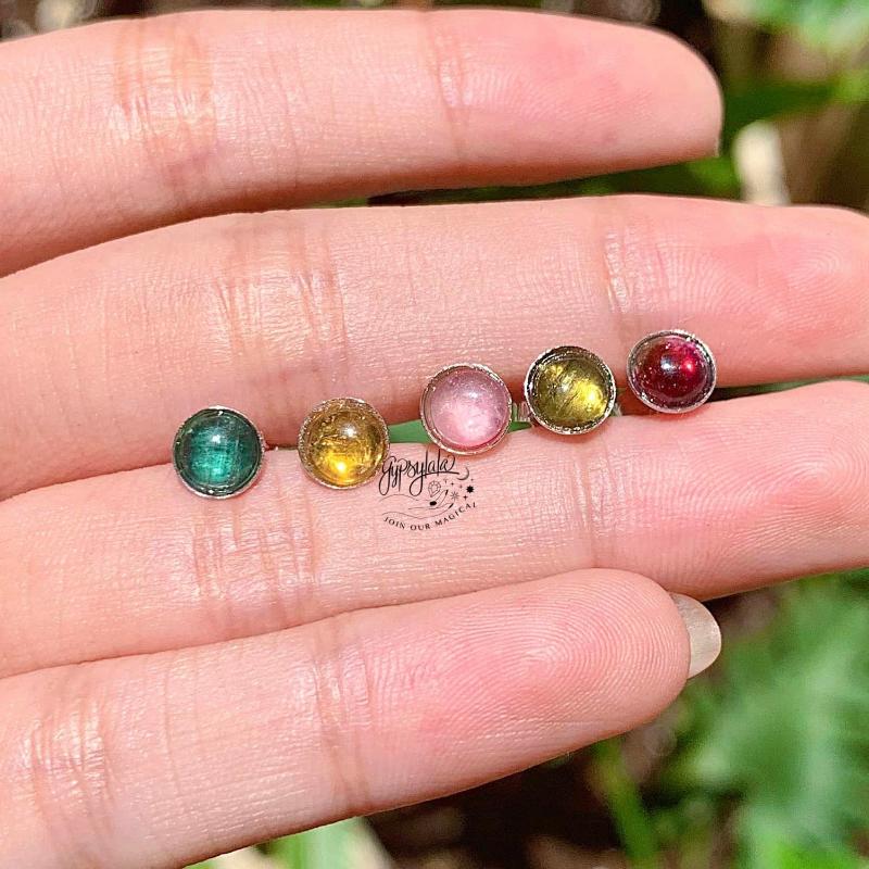 {oo89}   Bông Tai Minimalist Đá Tourmaline Nhiều Màu Thiên Nhiên SP005066 Gypsy.lala 1