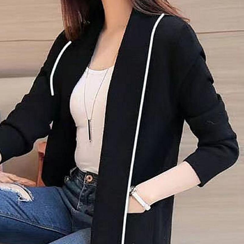 Áo Khoác Thu Đông Cho Nữ, Áo Cardigan Khâu Hở, Dài Tay, Dài Trung Bình Màu Trơn Dáng Rộng Vừa Vặn, Có Túi, Ve Áo, Áo Khoác Ấm Cho Nữ 7