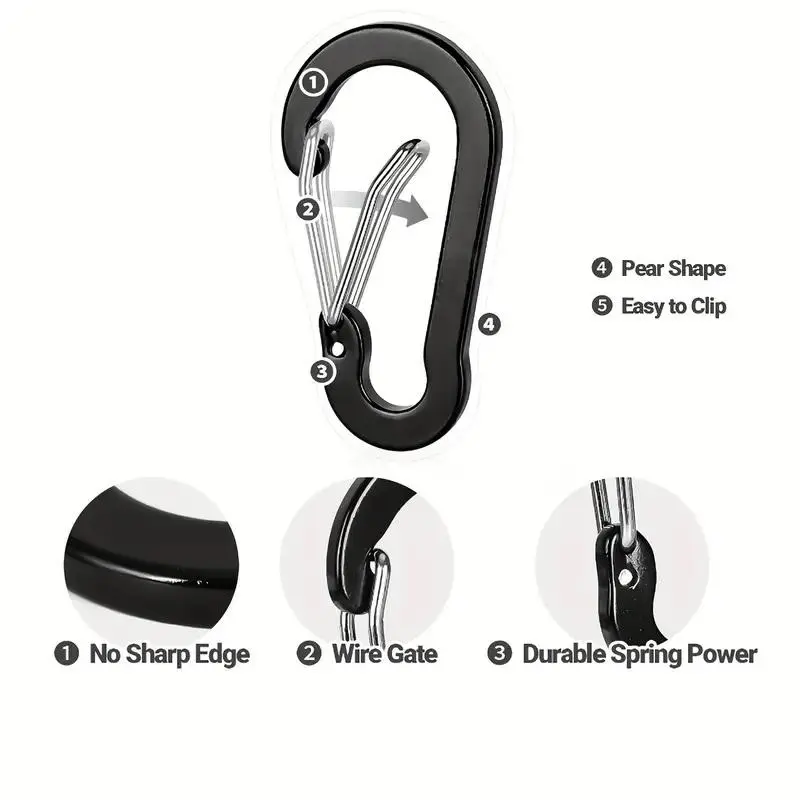Outdoor Camping Carabiner, 6 Counts Portable Mountaineering Buckle, Multifunctional Carabiner Clip for Climbing Fishing Hiking 1
