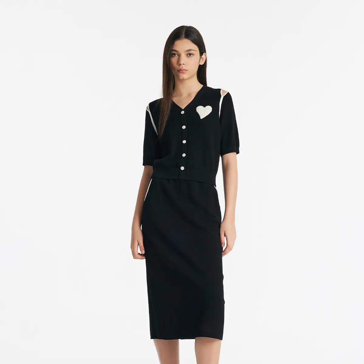 V-Neck Cut-Out Knitted Top And Half Skirt Two-Piece Set Fit Womenswear Flat Overalls