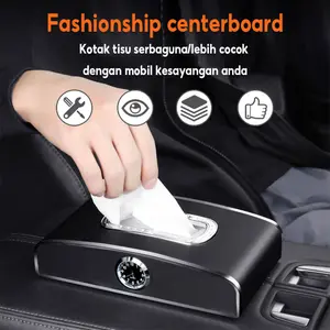 Kotak Tisu Mobil Car Visor Tissue Box PU Leather Mesh Multifungsi Jam Mobil Tissue Paper Box 21*12*5cm