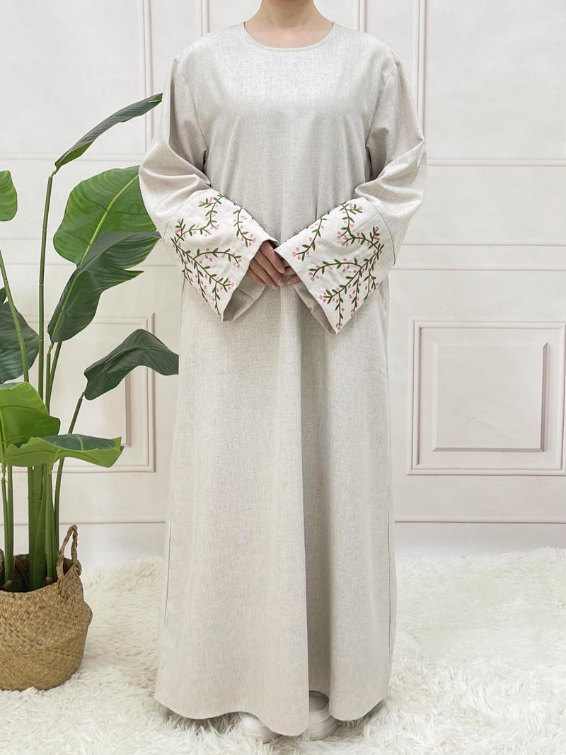 Product Introduction of Arabic Clothing-floral Embroidery Long Sleeve Belted Tunic Dress, Elegant Long Dress for Muslim Women, Women's Islamic Clothing for All Seasons, Abaya for Daily Wear, Modest Clothes 15