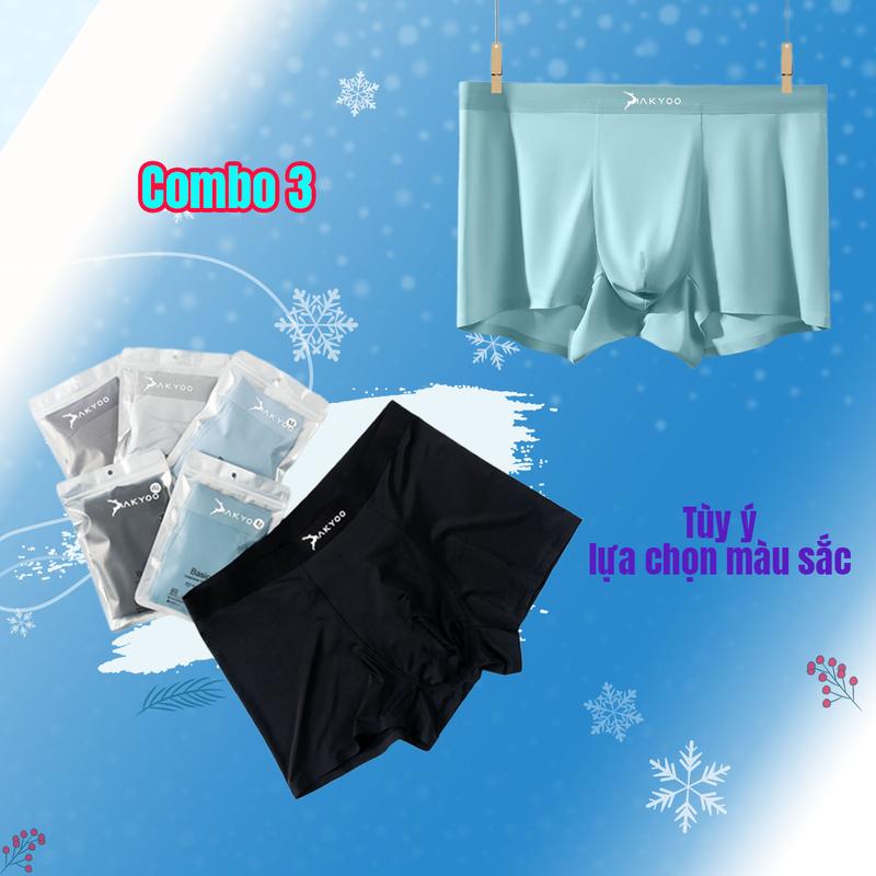 Combo 3 quần sịp boxer big size nam AKYOO 80 - 140kg, thun lạnh cao cấp, co giãn 4 chiều, thấm hút mồ hôi, kháng khuẩn 97% Menswear Quần Lót Quần Boxer