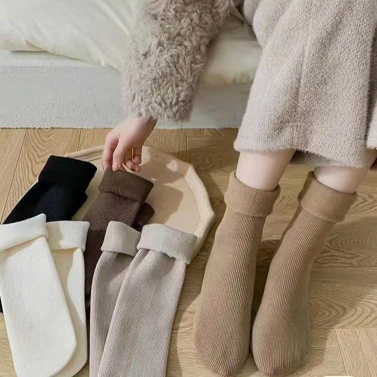 Tất Vỡ Nữ - Set 5 Đôi Tất Vớ Cotton Lót Lông Nỉ Giữ Nhiệt Cao Cổ Siêu Ấm Màu Pastel Mẫu T138 4