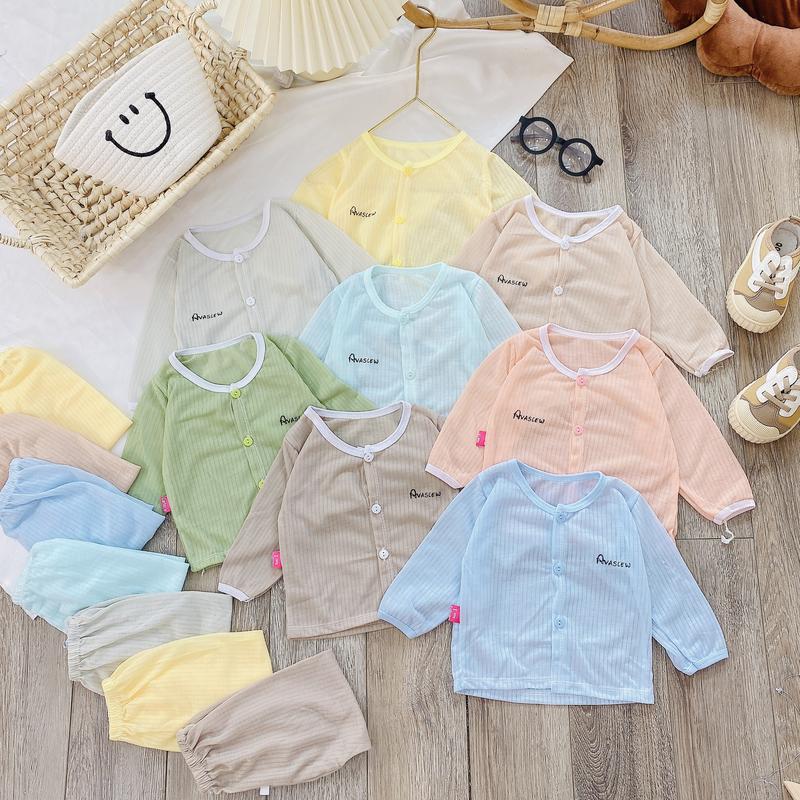 Set 5 bộ quần áo dài tay cho bé sơ sinh 3-13kg, vải sợi tre mỏng mát, cài cúc giữa tiện lợi-BO31