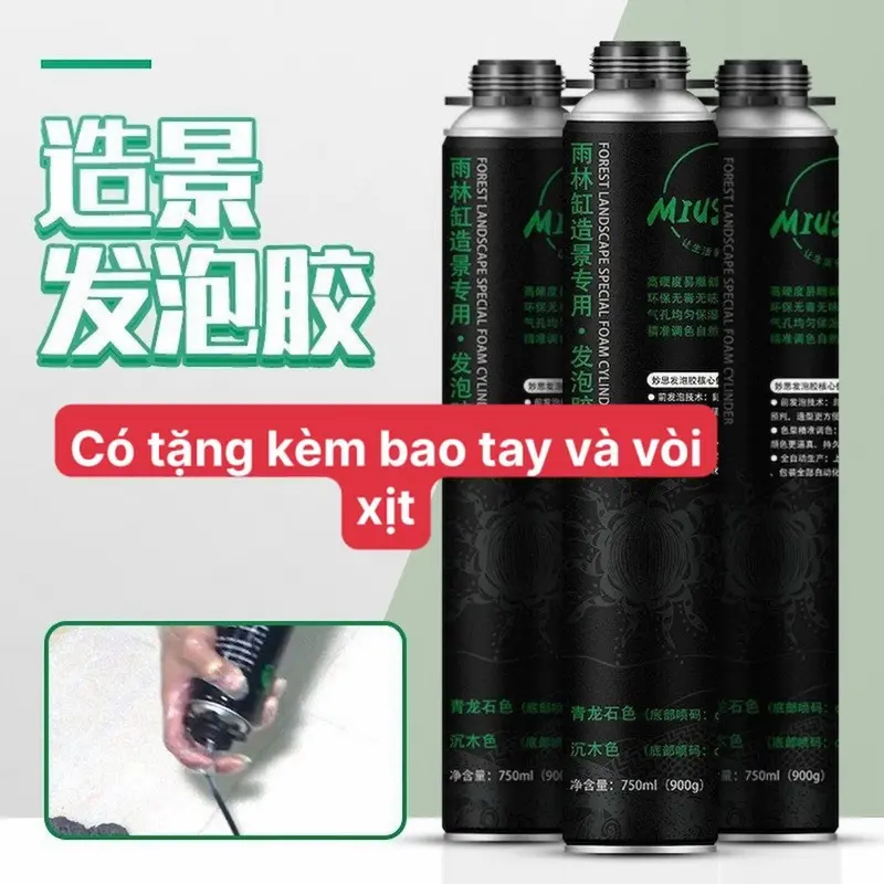 [1 chai]Keo bọt nở Foam Mius màu đen tạo hình bố cục Hồ bán cạn, Hồ Thuỷ sinh tặng kèm vòi - Thể tích 750ml 0