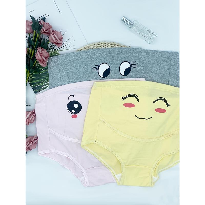 3Pcs Cute Cartoon Smile Face Print Maternity Boxer Briefs, Elegant Underwear for Pregnant Women 1