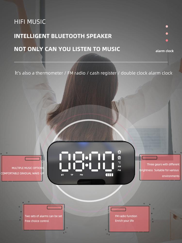 Product Introduction of Cross-Border Hot-Selling Smart AI Bluetooth Speaker Mirror Clock Alarm Clock Mini Card-Insert Radio Speaker Creative Gift mini  speaker  mini  speaker 20