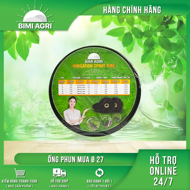 Ống phun mưa phi 27 cuộn 100m chính hãng BIMI AGRI đục 5 lỗ chéo