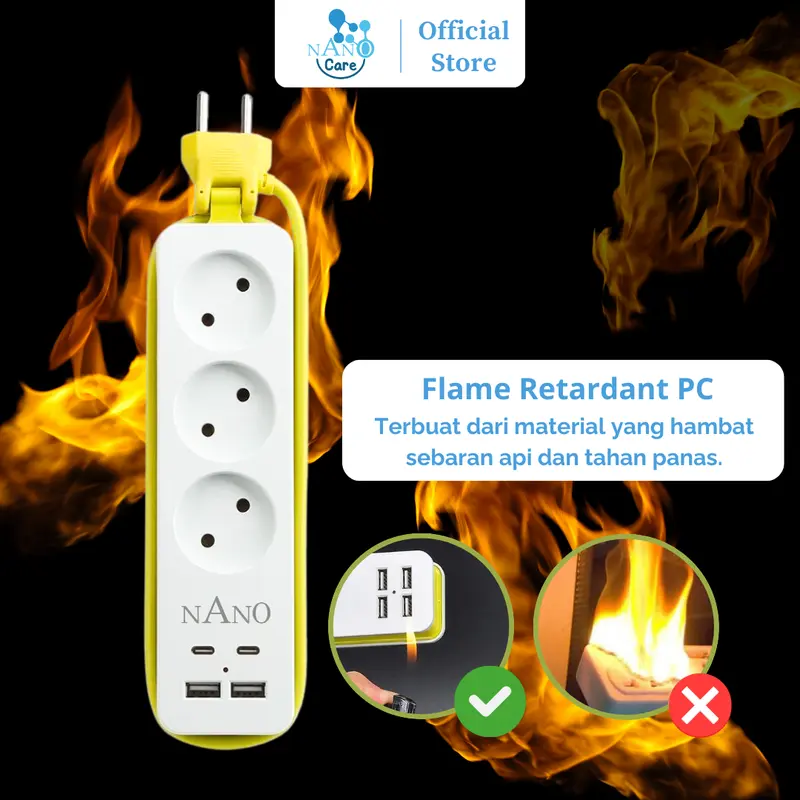 NANO Stop Kontak Traveling 3 Lubang 4 Port USB/ 3 Lubang 2 Port USB 2 Port Type C stop  kontak 2