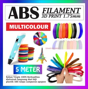 FILAMENT ABS 5 METER METERAN MULTICOLOUR MULTIWARNA ALL COLOUR 1.75mm FILAMEN REFILL TINTA 3D PRINT PRINTING PRINTER DIY STYLUS PRINTING 3D PEN