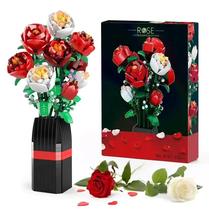 Rose Building Blocks, Artificial Flower Building Blocks, Creative Flower Building Toy, Unique Gift for Adults, Home Decoration