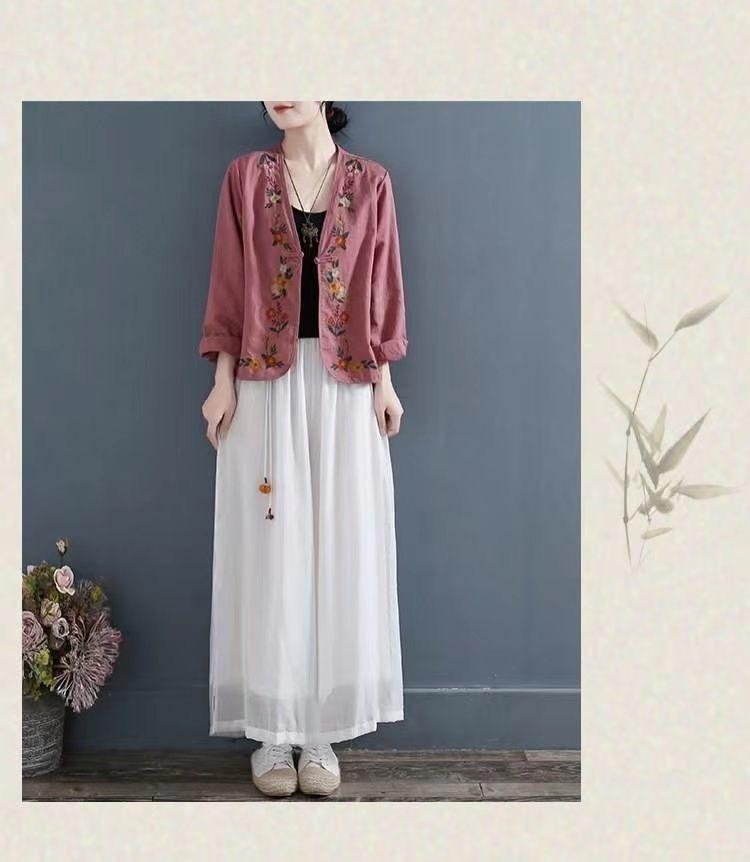 Product Introduction of Áo Sơ Mi Vải Lanh Và Cotton, Trang Phục Nữ Đầu Mùa Thu, Phong Cách Cổ Điển Nghệ Thuật, Áo Dài Tay, Áo Cardigan Thêu, Áo Khoác Thường Ngày, Xu Hướng Mùa Thu, 2023 16