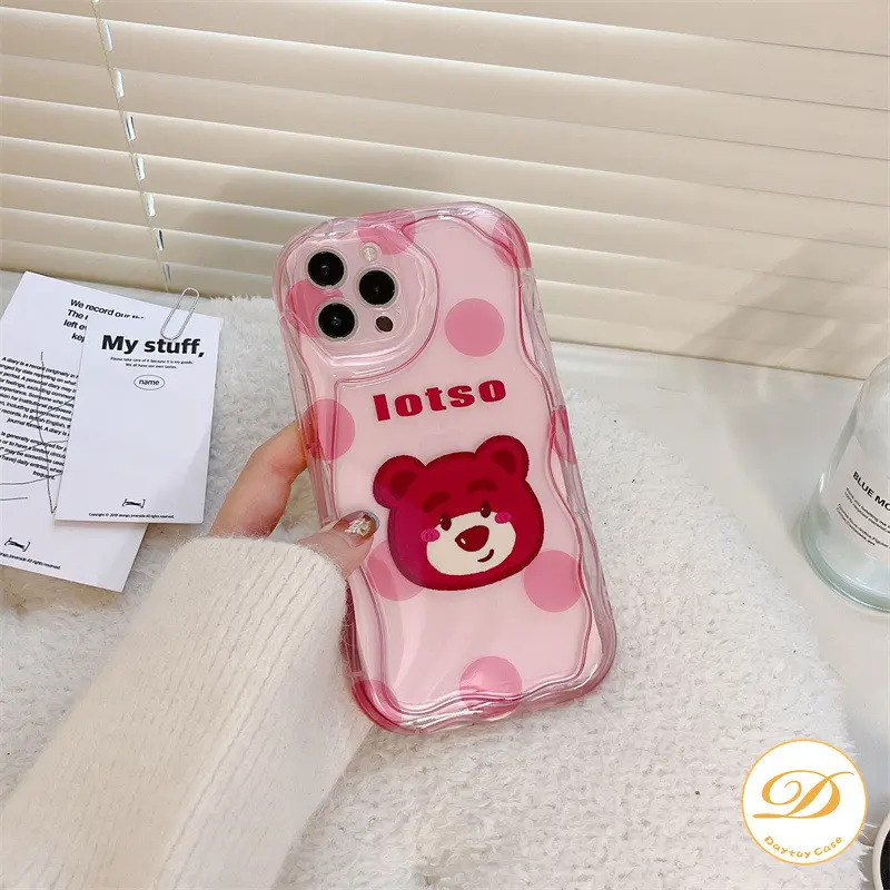 Casing Lembut Lotso Lucu Untuk OPPO A54 A16 A58 A38 A17 A57 A15 A77 A18 A78 A12 A17K A77s A53 A7 A5s A76 A16K A54s A3s A1K A55 A98 A12E A74 A95 A16E A52 A96 A31 A9 A5 Reno 8T 8Pro 8F 7Z 5 5F 6 Kartun Beruang Stroberi 3D Sampul Transparan Tepi Bergelombang 3