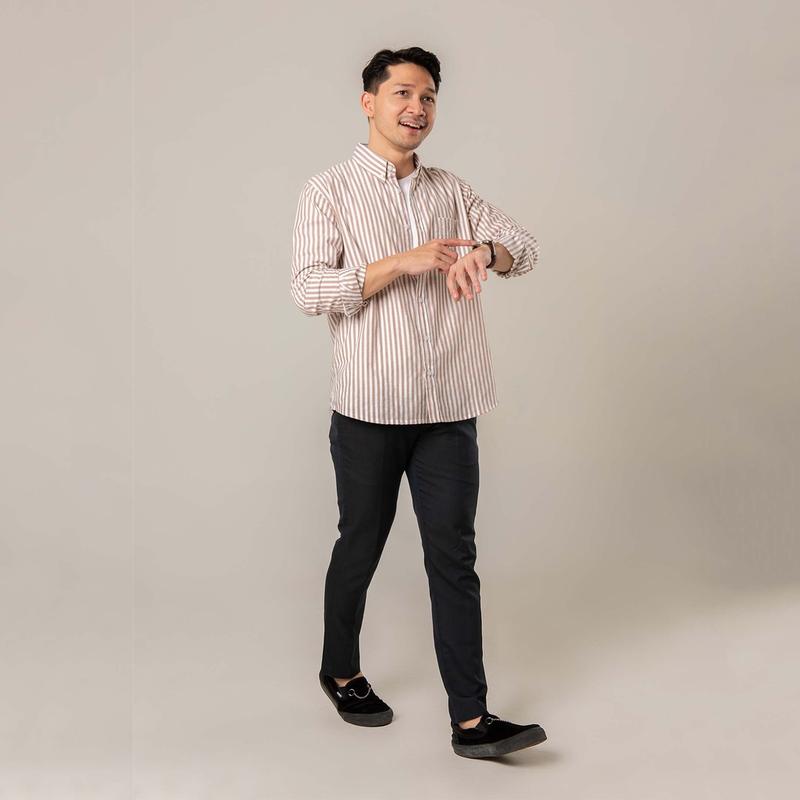 Kemeja Pria Garis WOODCUTTER Basic Butcher Stripe - Brown Lengan Panjang 7