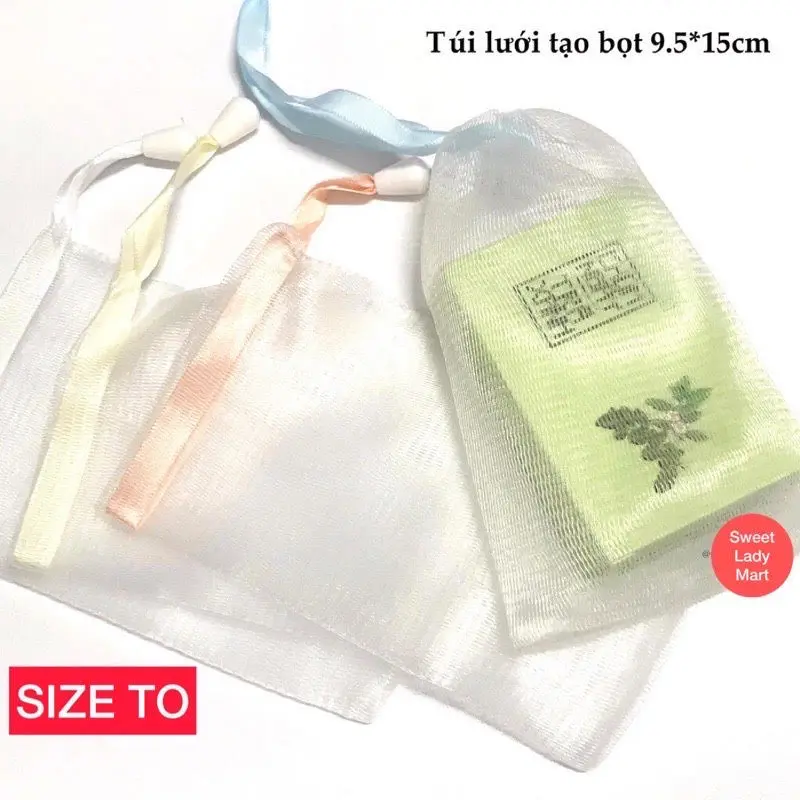 100 Túi Lưới Tạo Bọt Đựng Xà Phòng Mềm Mại Dày Dặn Tẩy Tế Bào Chết Size To 9.5cm*15cm Nhiều Màu Sắc SỈ TOÀN QUỐC (không phải loại size nhỏ, xơ thô cứng) 3