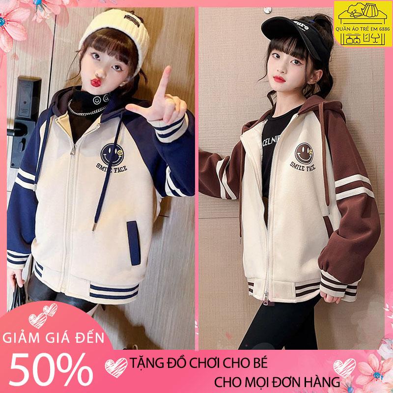  Áo khoác bomber bé gái 18-52kg mẫu Smile áo khoác bóng chày nỉ dày dặn áo khoác thu đông nữ áo bomber bé gái áo khoác nữ áo hoodie nữ 