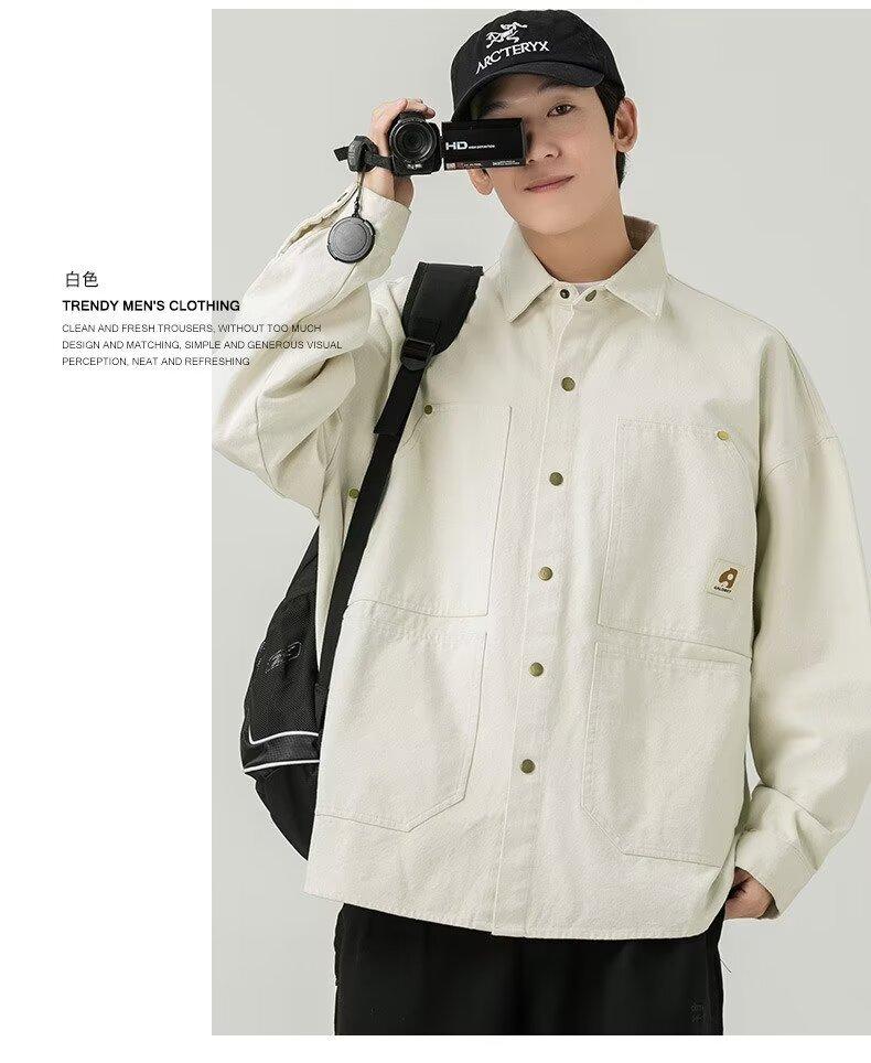 Product Introduction of Men's washed vintage long sleeve work shirt Artistic style cotton large size shirt jacket 5