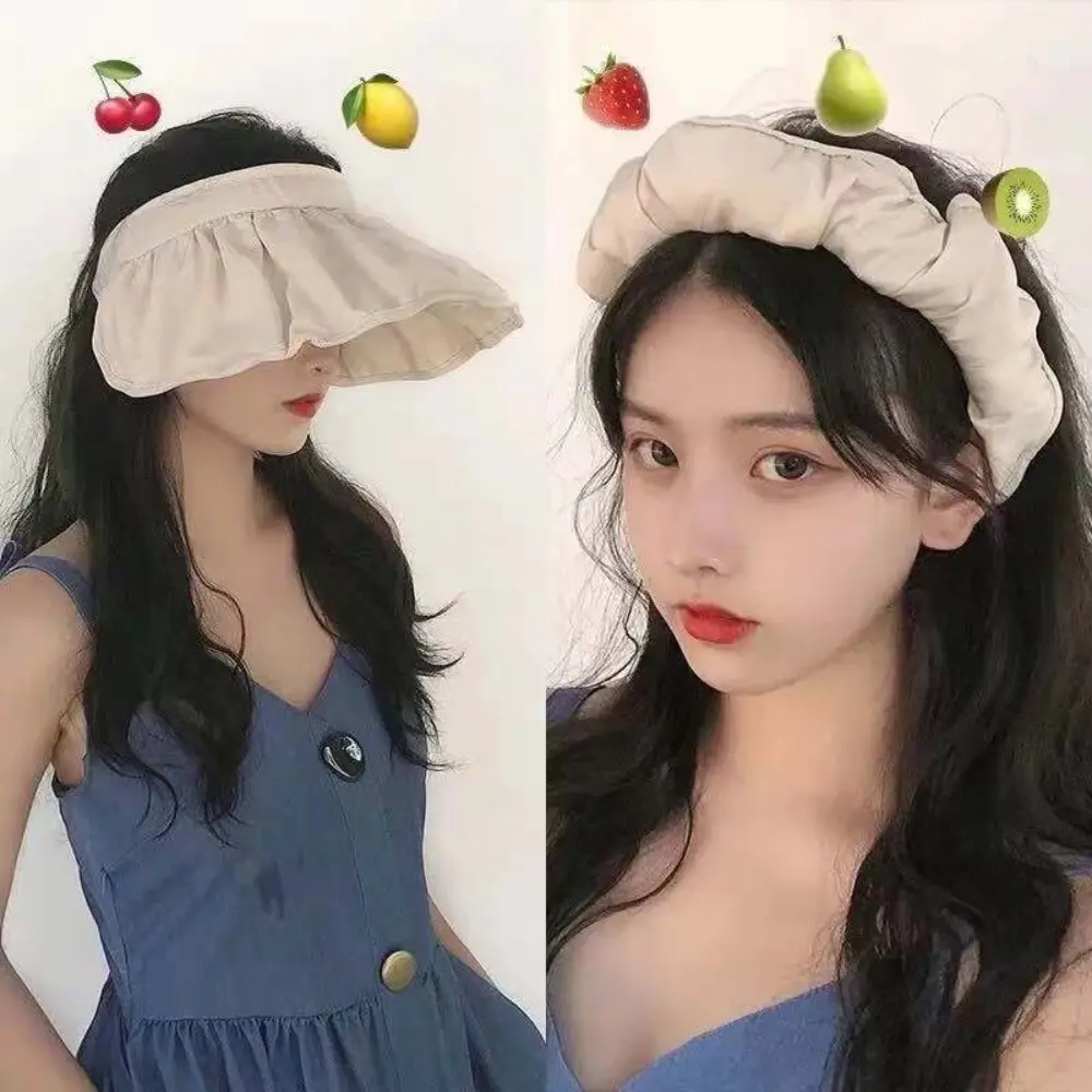 Foldable Wide Large Brim SunHat Beach Hats for Women Outdoor Beach Soft Bucket Caps Hair Accessories Dual-Use Women Hair BandHeadband