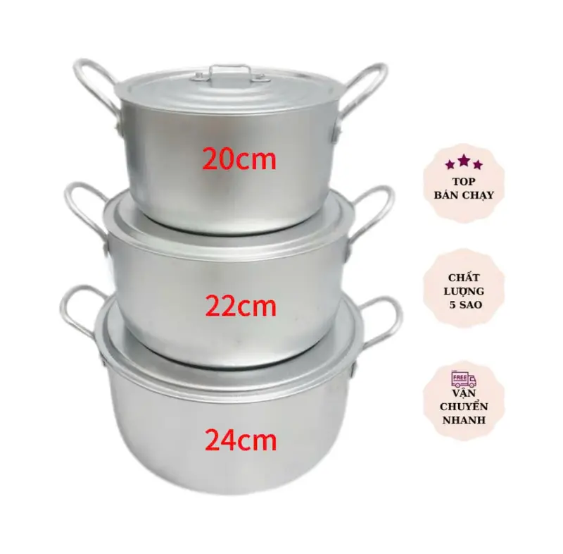 Bộ 3 nồi nhôm 20cm - 22cm - 24cm ( chất liệu nhẹ dễ sử dụng ) 0