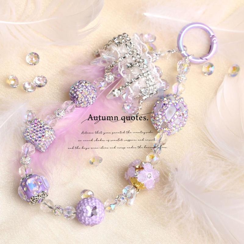 Product Introduction of Luxury Ins Style DIY Heavy Industry Nepal Mobile Phone Charm Mobile Phone Lanyard Bag Chain Popular Gradient Pink 8