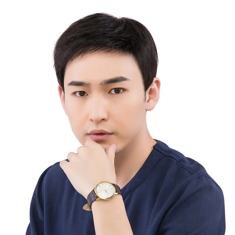 Rambut pendek wig pria, rambut nyata, usia tengah dan orang tua penutup kepala, rambut nyata, versi Korea, tampan, kirim rambut wig kepala ayah 4