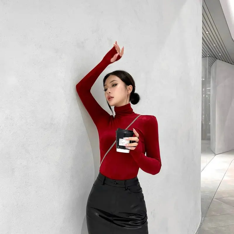 Áo nhung cổ lọ dài tay xỏ ngón ANNAKIKI mùa đông- 1010 0